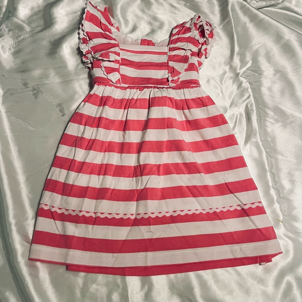 Pink and White Ruffled Tiered Sundress with Flutter Sleeves
